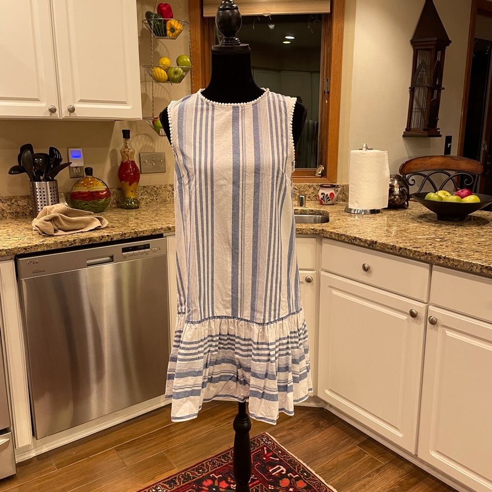 London Times white & blue stripe dropped waist dress size 8